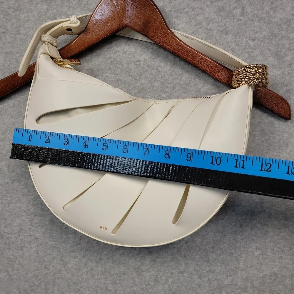 JW PEI Women's Jana Hollow Out Shoulder Hobo Bag White Faux Leather Gold Ring